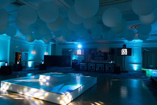 Turquoise LED Uplighting for Club/Hockey Themed Bar Mitzvah at Pearl River Hilton