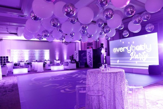 Lavender Uplighting with Ceiling Treatment and Custom LED Lounge for Bat Mitzvah at Hilton, Woodcliff Lake