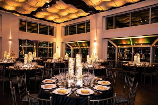Hollywood Themed Bat Mitzvah with LED Orchid Centerpieces & Gold Uplighting at Current, NYC