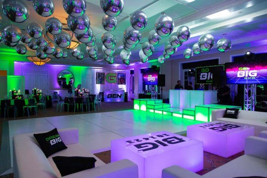 Purple & Green Uplighting for Neon Themed Bar Mitzvah at Tamarack Country Club