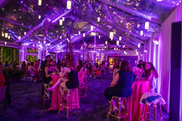Purple LED Uplighting for Bat Mitzvah at Bryant Park Grill, NYC