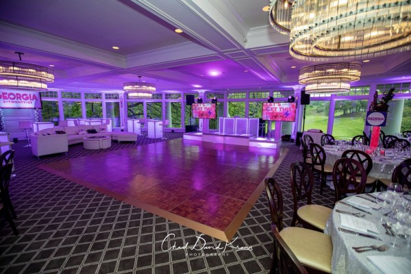 Purple LED Uplighting with LED Lounge for Bat Mitzvah Party at Scarsdale Golf Club