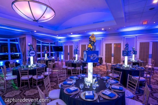 Royal Blue Uplighting for Hockey Themed Bar Mitzvah at Cedar Hill Country Club