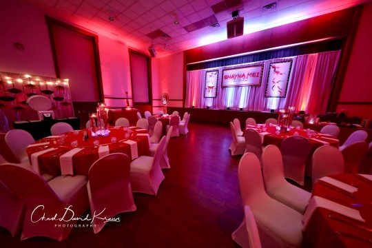 Red LED Uplighting for Asian Themed Bat Mitzvah at Temple Israel Center, White Plains